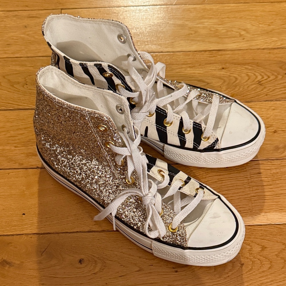 Converse Gold Glitter Zebra High-Top Sneakers